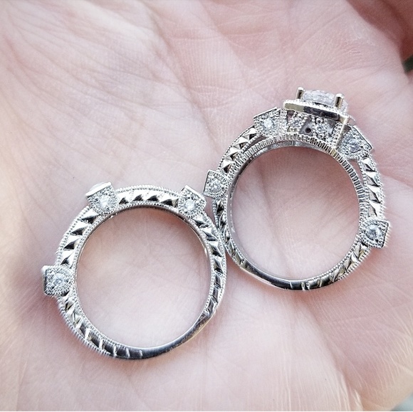 💎NEW💎 18K WHITE GOLD PLATED ART DECO BRIDAL SET - Picture 7 of 8